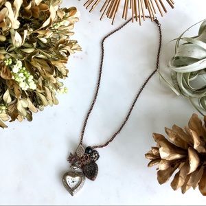 Vintage antique bronze necklace w/heart timepiece